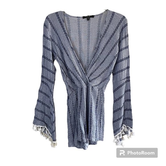 Romeo & Juliet Romper Long Bell Sleeves Tassel Ends Elastic Waist Open Front S - Picture 1 of 12